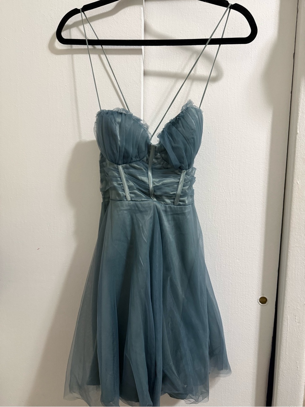 Selfie Leslie Women's Elegant Blue Tulle Spaghetti-Strap Dress